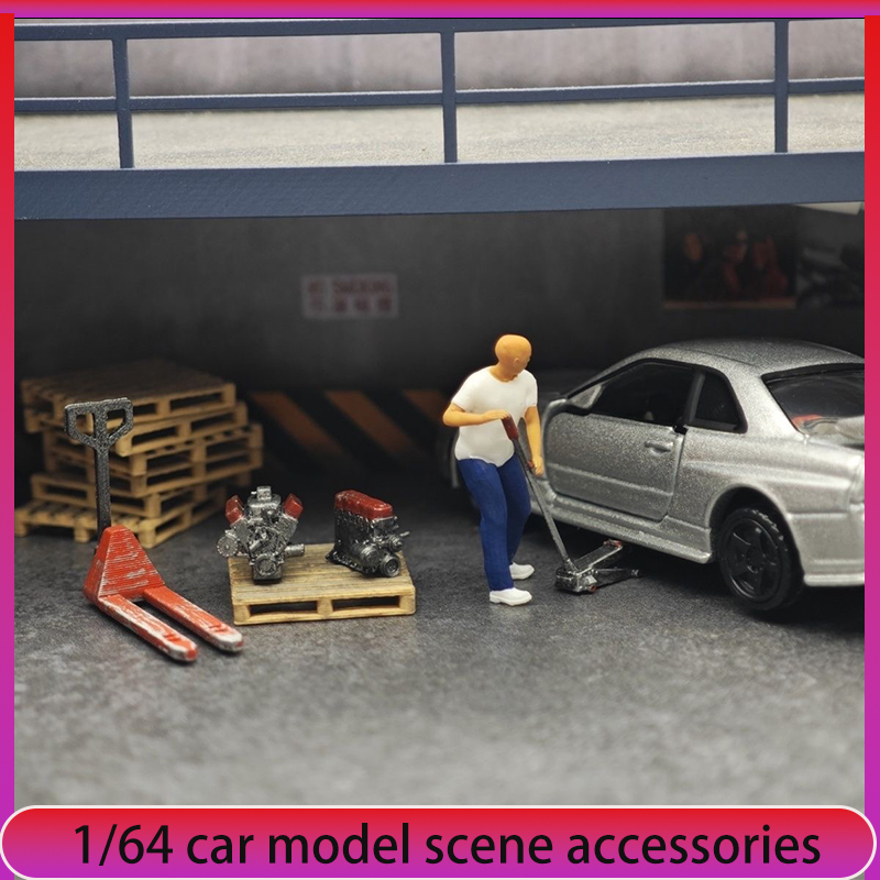 Car Jack - 1:64 車模型修理工場シーン装飾、ジャッキ、ミニフィギュア、エンジン改造アクセサリー