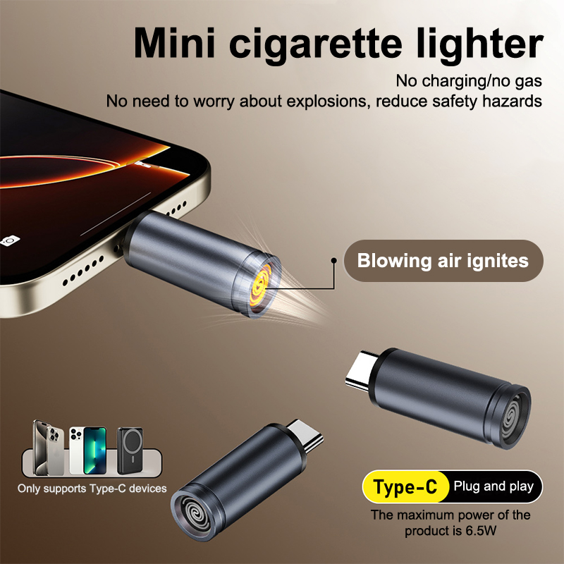 Spark Plug - ポータブルタイプCミニライター、吹き付け点火、炎や電池不要、自動消火機能、屋外使用や航空旅行に安全
